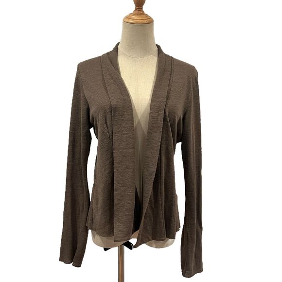 Eileen Fisher Taupe Grey 100% Linen Open Front Cardigan Petite Small - Picture 1 of 6